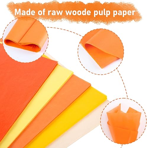 Miniatura 3 de VGOODALL 450 hojas de papel de seda naranja, papel de seda de otoño de 11.5 x 8 pulgadas, a granel para bolsas de regalo, papel de regalo para