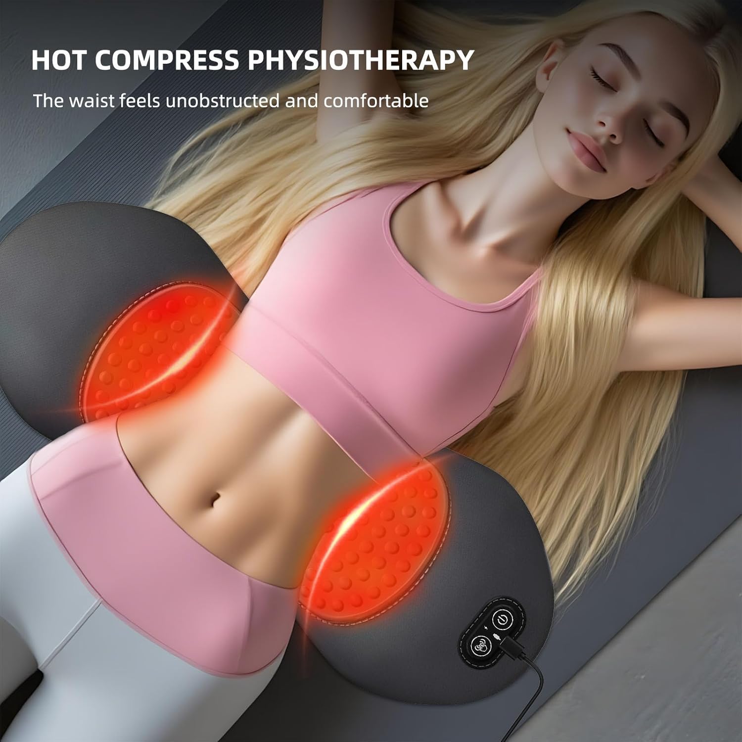 3-in-1 Smooth Triple Fusion Back Massager with Airbag & Heat | Adjustable Height for Bed & Chair | Back Support & Massage Pillow for Relaxation (Black)