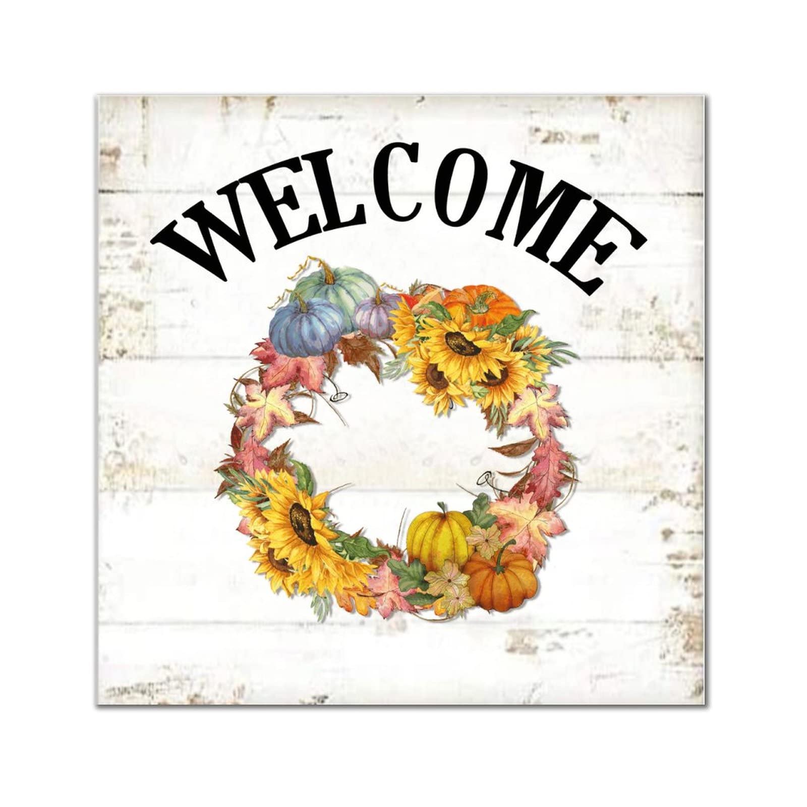 Plaque bienvenue automne en bois de 30cm pour deco de Thanksgiving