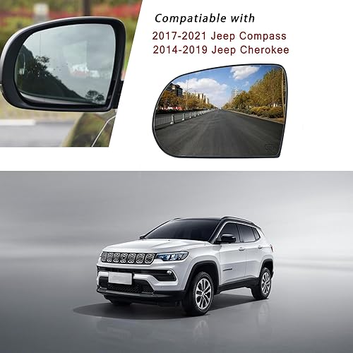 Miniatura 9 de Espejo lateral del pasajero de repuesto para Jeep Cherokee 2014-2019 Jeep Compass 2017-2021, retrovisor lateral exterior derecho de cristal, con