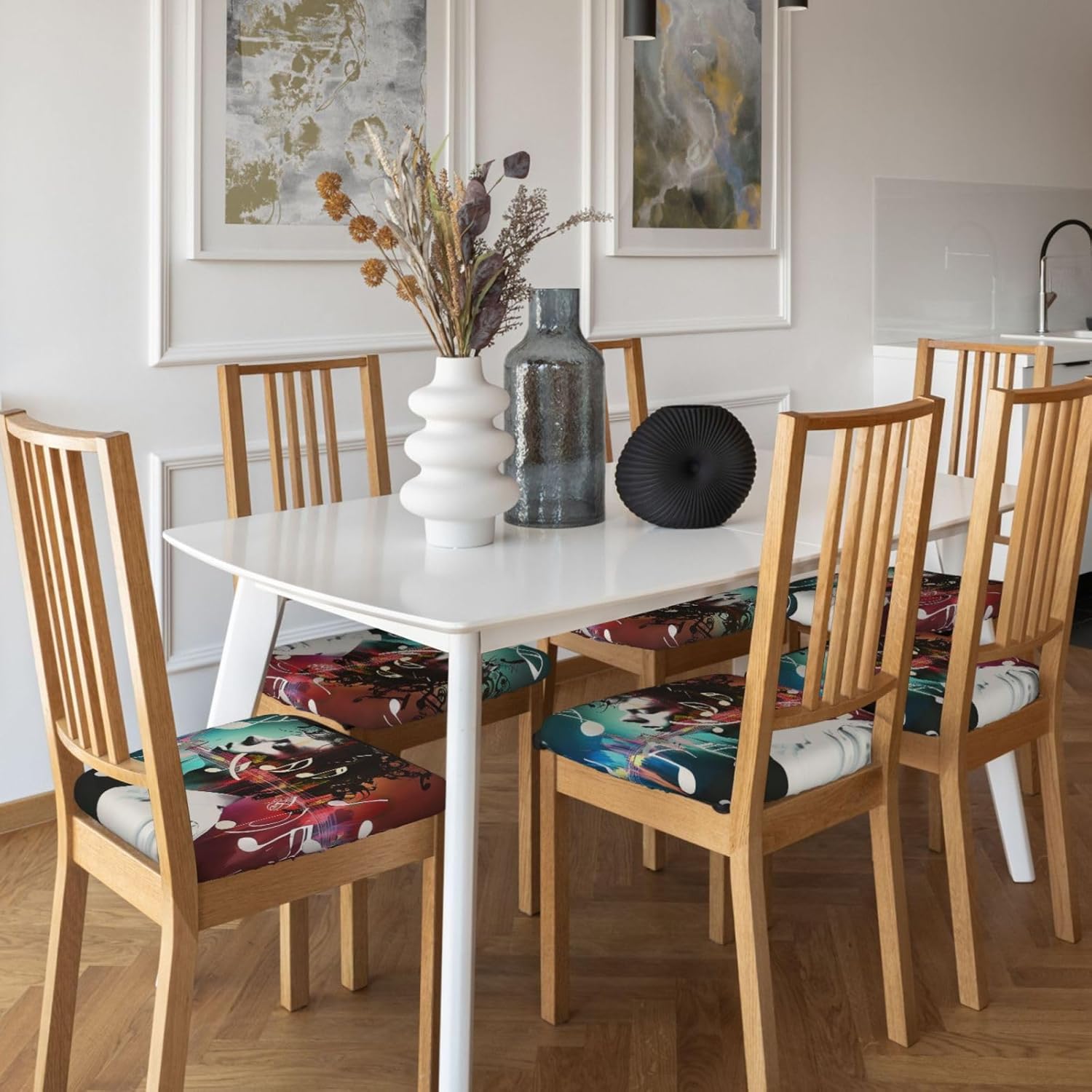 Music 1 Print Square Cushion Covers 6 Pcs Set Elastic Non-Slip Seat Cushion Slipcovers Pet Furniture Protectors for Chair, Sofa