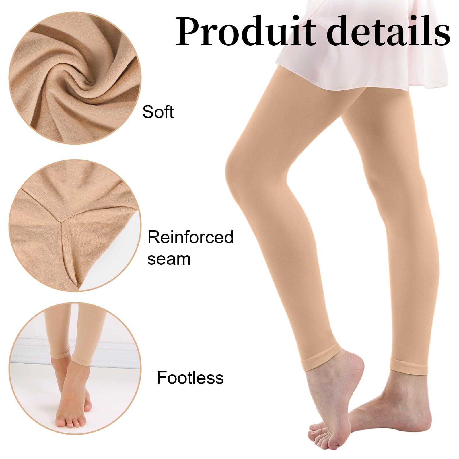 Lot de 3 paires de collants de danse sans pieds pour filles - Noir et rose