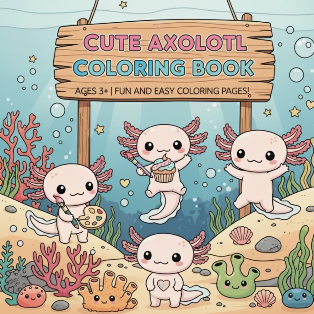 Cute Axolotl: Simple and Easy Animal Coloring Book