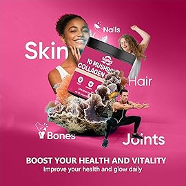 Mushroom Coffee with Collagen, 10 Mushroom Extract Powder Blend Lion\'s Mane, Brain Supplements with Instant Coffee for Energy, Focus, Skin and Immunity 150g 30 Serving