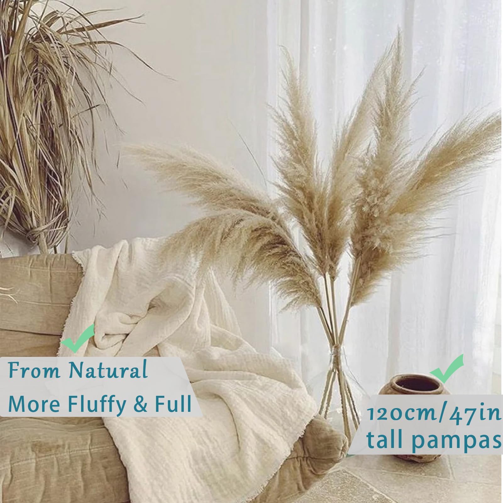 10 Stück 100cm Getrocknetes Pampasgras Dekor,Große Pampasgras,Natürliche und Flauschige Pampas Grass,Trockenblumen Herbst Boho Deko,für Hochzeitdeko,Wohnzimmer,Schlafzimmer