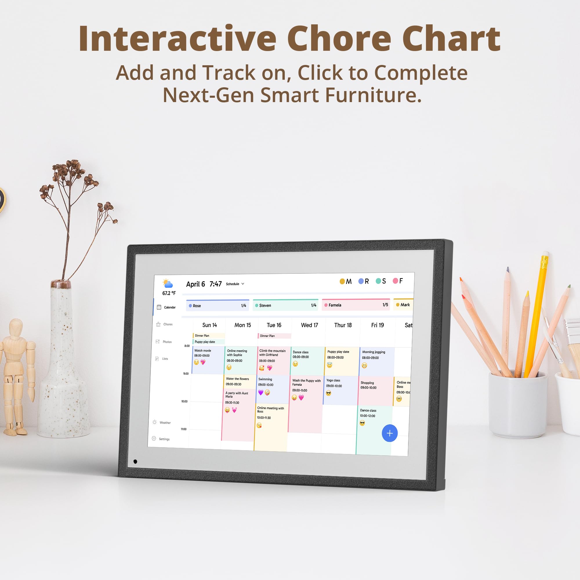 Dragon Touch 10,1 Zoll Digitaler Kalender Wand - Elektronischer Wandkalender Familienplaner mit 32GB Speicher, Digitaler Terminplaner Touchscreen Intelligenter Tischkalender-Schwarz