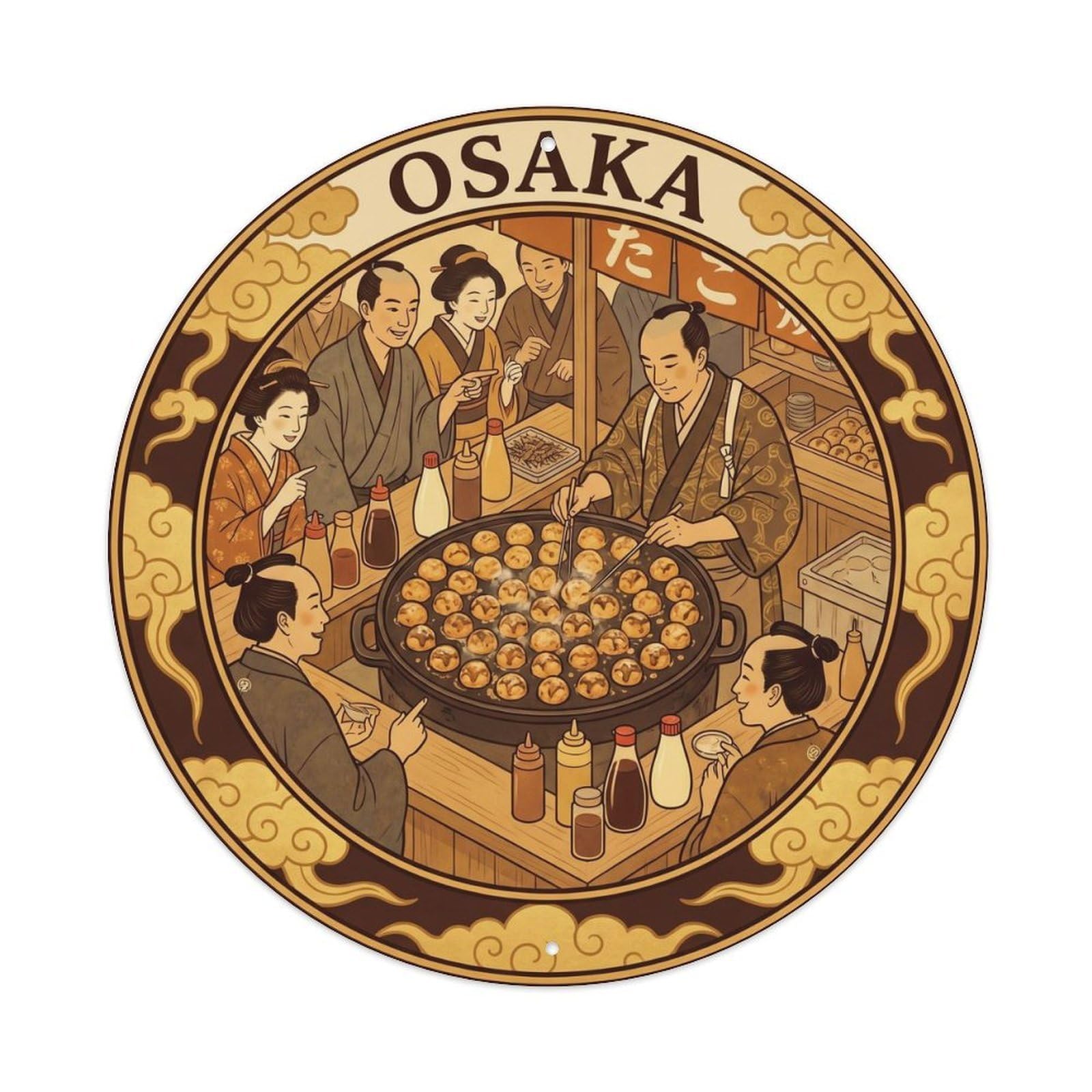 Olyhtr 8X8inch Classic Style Osaka Takoyaki Octopus Balls Vendor Cart Metal Tin Sign