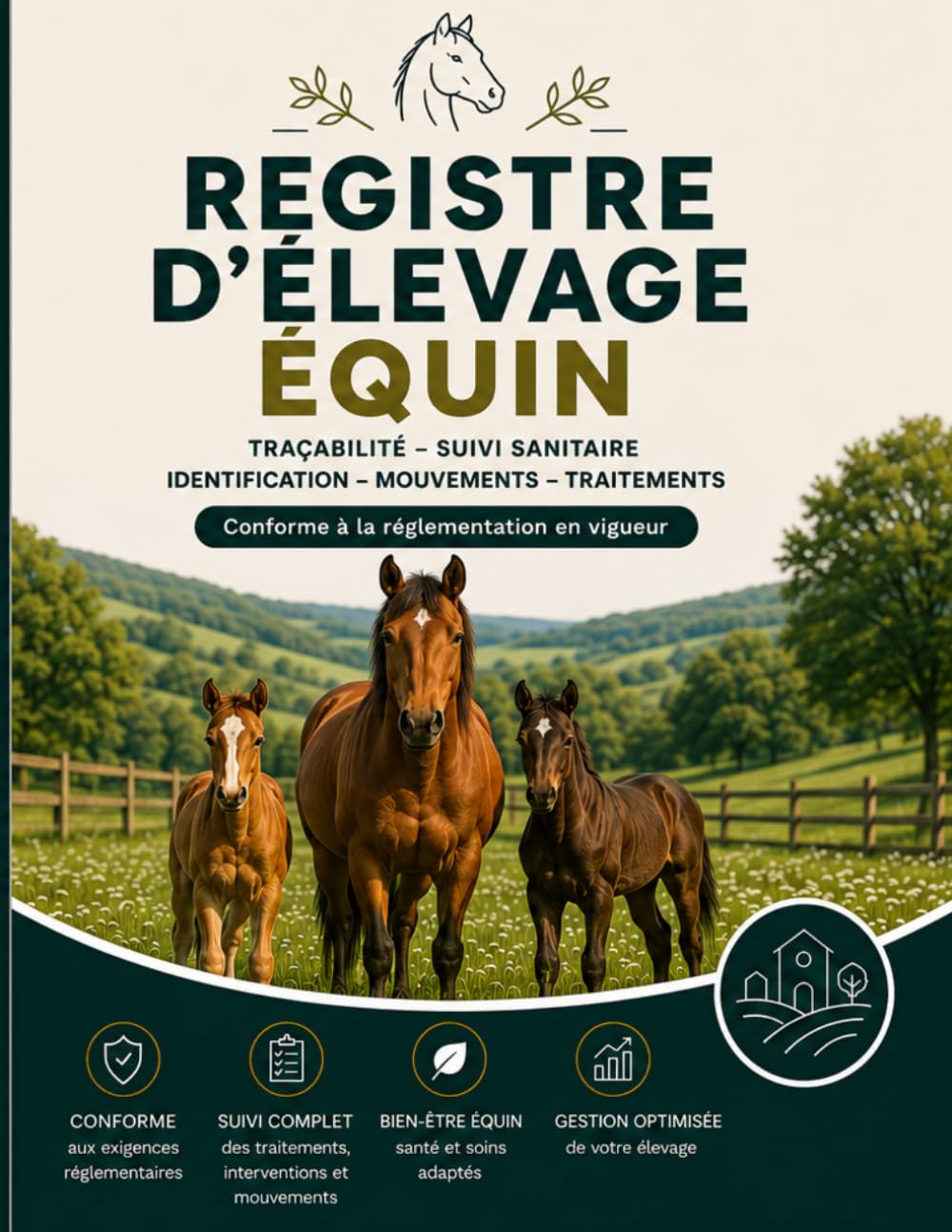 Registre d'Élevage Équin: Suivi Sanitaire, Inventaire et Mouvements des Équidés (Chevaux, Poneys, Ânes) | Conforme Réglementation Française et Européenne