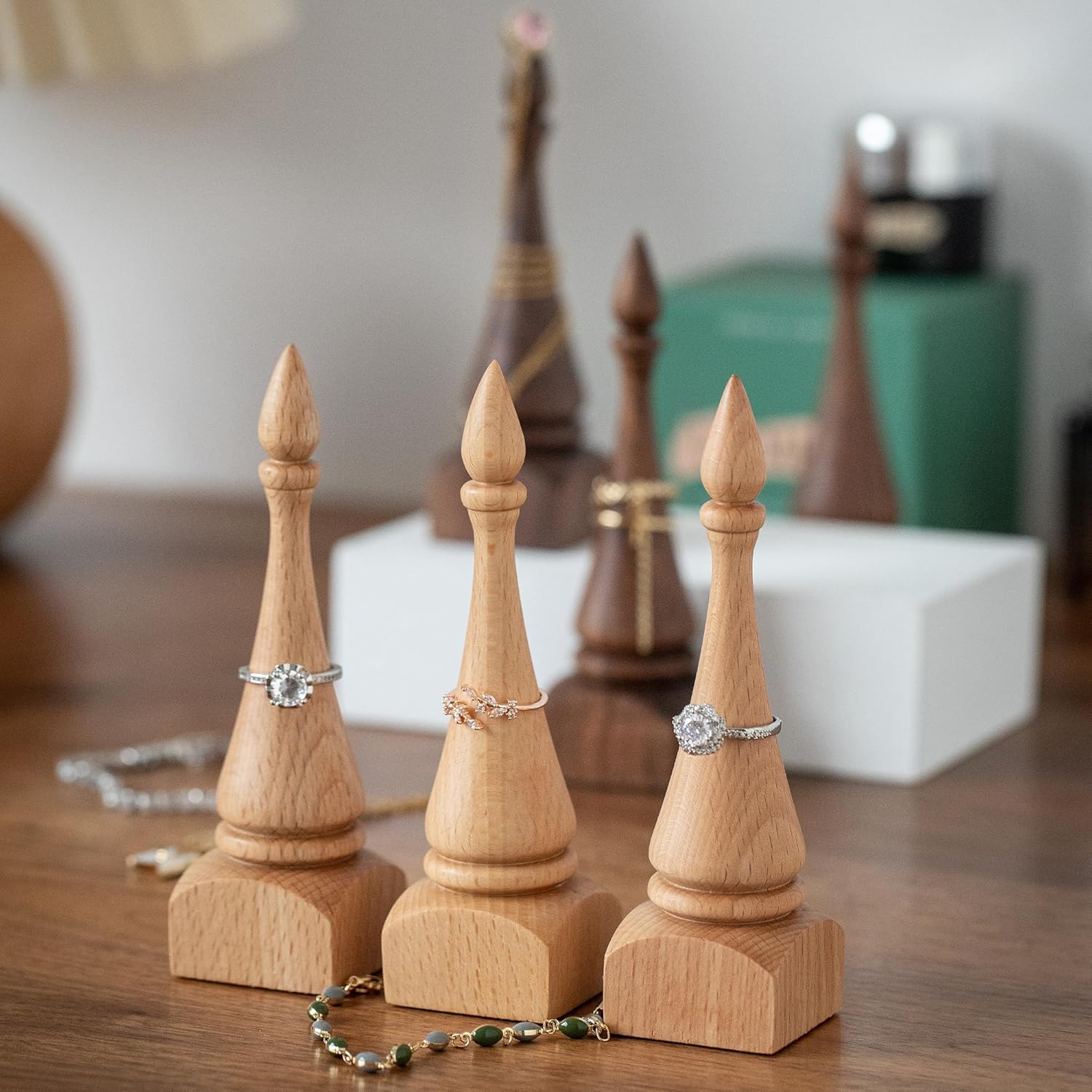ARTIST INTERNATIONAL Ring Display Stand Finger Rings Holder Tower WoodenPack of 1 Cone Rings Holder Jewelry Ring Display Holder for Gift Home Countertops Shows Deep