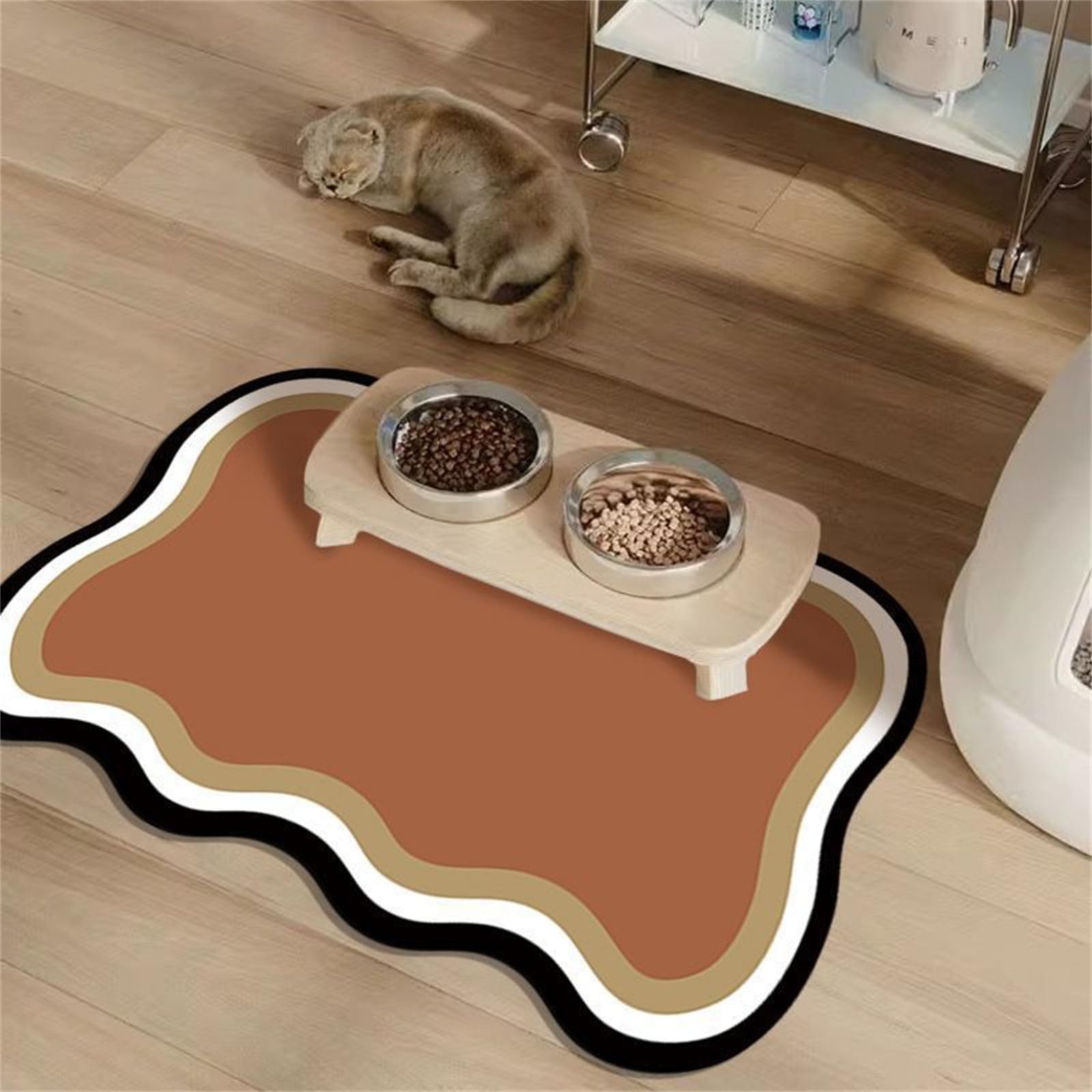 Hearda Absorbent Pet Food Mat, Irregular Shape Pet Mats for Food Bowls Pet Feeding Mat Dog Bowl Mats Non Slip Quick Dry Water Dispenser Mat Durable Dog Food Placemat (60x90cm,Brown)