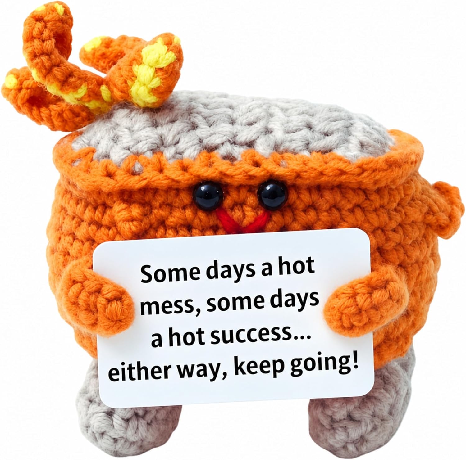 Funny Encouragement Gift | Dumpster Fire Crochet Figurine with Gifting Box, Cute Positive Desk Decor, Keep Going Keepsake for Stress Relief. Build Confidence