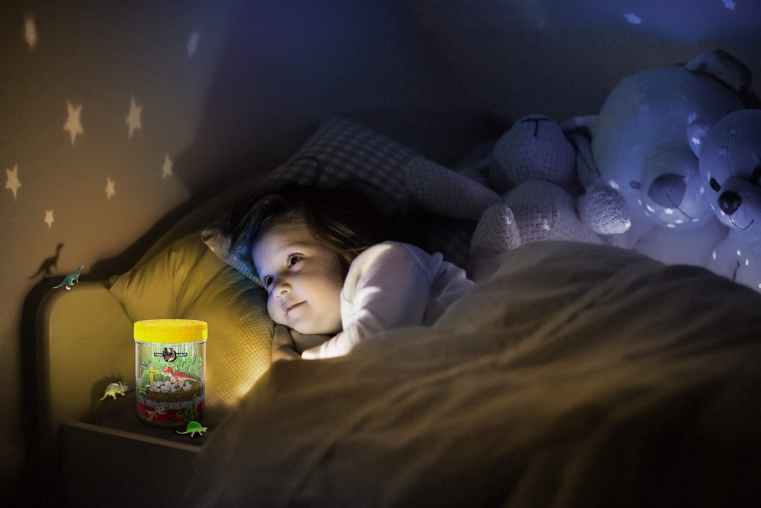 Dino World Terrarium Kit For Kids - LED Light Garden With Real Growing Plants