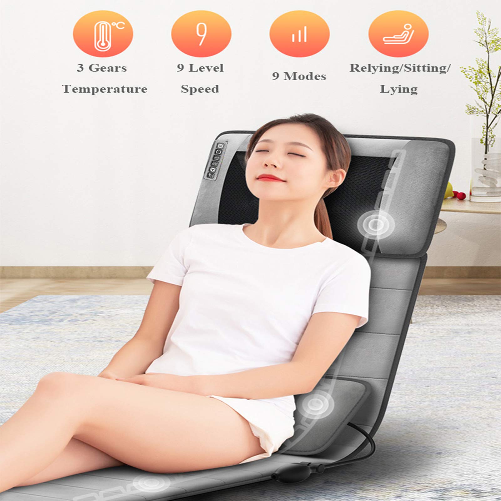 Colchonetas de masaje Comfier, colchón de masaje calentado para todo el cuerpo con 20 cabezales de masaje de amasamiento Shiatsu para cuello, espalda, almohadilla térmica para relajación de múscu