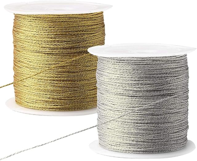 2Rolls Gold Sliver String Twine(100M) - 4mm Tinsel Thread Cord, Metallic Silver String Metallic Cord for Hanging Christmas Ornaments ,Cards, Baubles, Crafting, Gift Wrapping