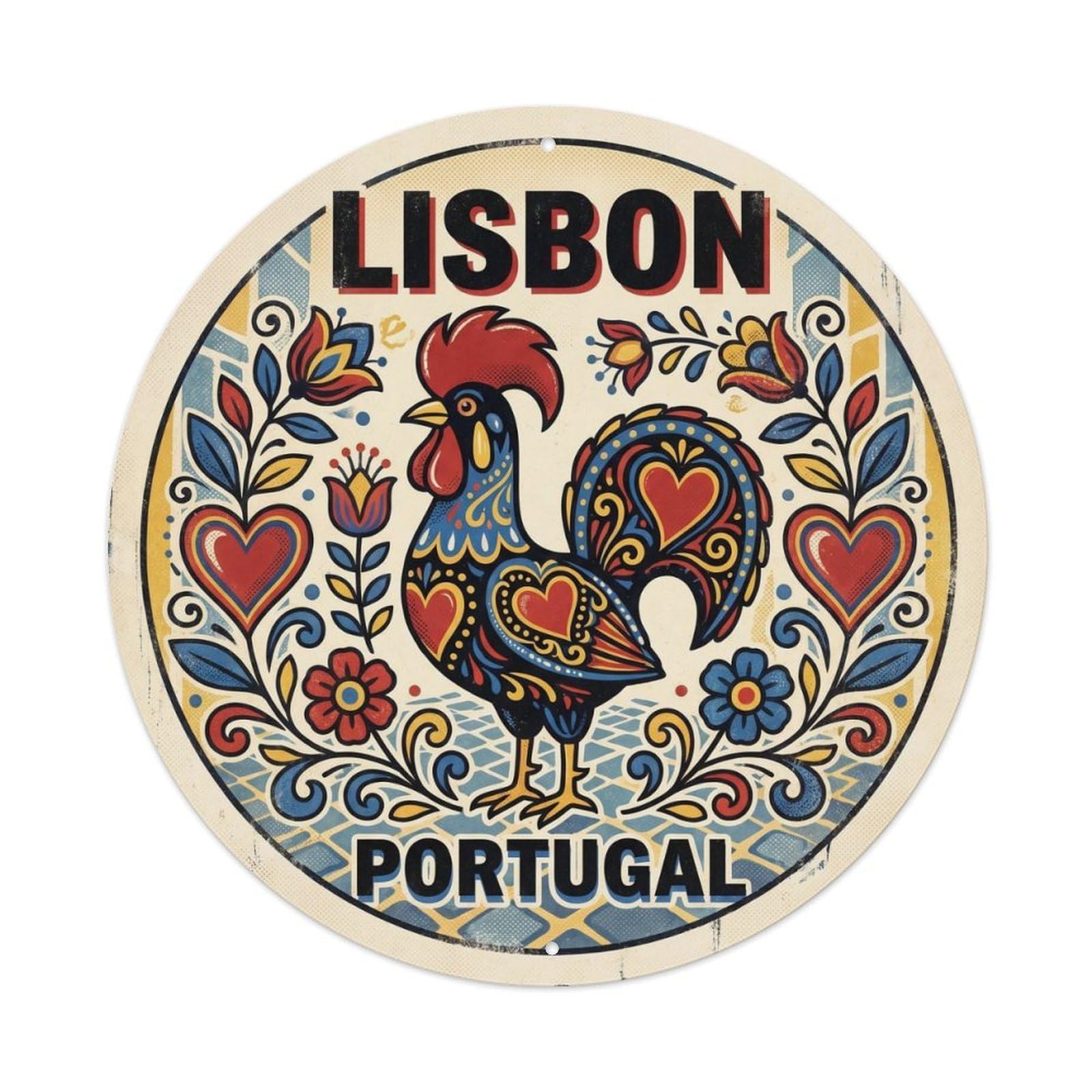 Olhnbad Style Portugal Lisbon Rooster City Travel Portuguese Heritage Metal Tin Sign