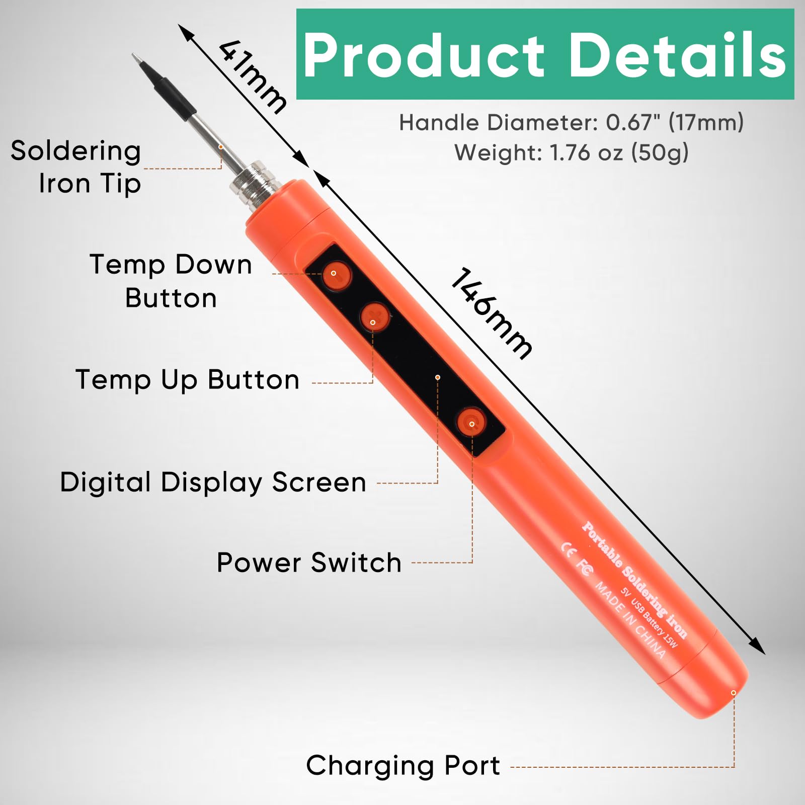 Kit saldatore senza fili, penna per saldatura con schermo OLED per riparazione elettronica, include 3 punte e filo di saldatura senza piombo