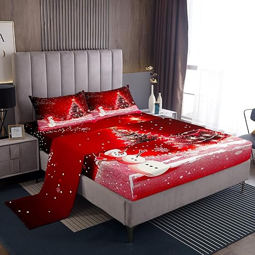 Miniatura 7 de Erosebridal Juego de sábanas bajeras de Navidad tamaño Queen, diseño de copos de nieve, color negro, gris, degradado, para niños y niñas, juego de