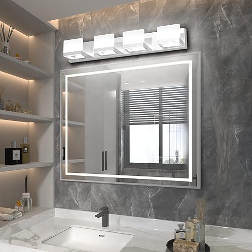 Miniatura 6 de Tipace - 4 Lámparas regulables de tocador, modernas, cromadas, con luz led arriba y abajo, para colocarlas en la pared o sobre el espejo del tocador