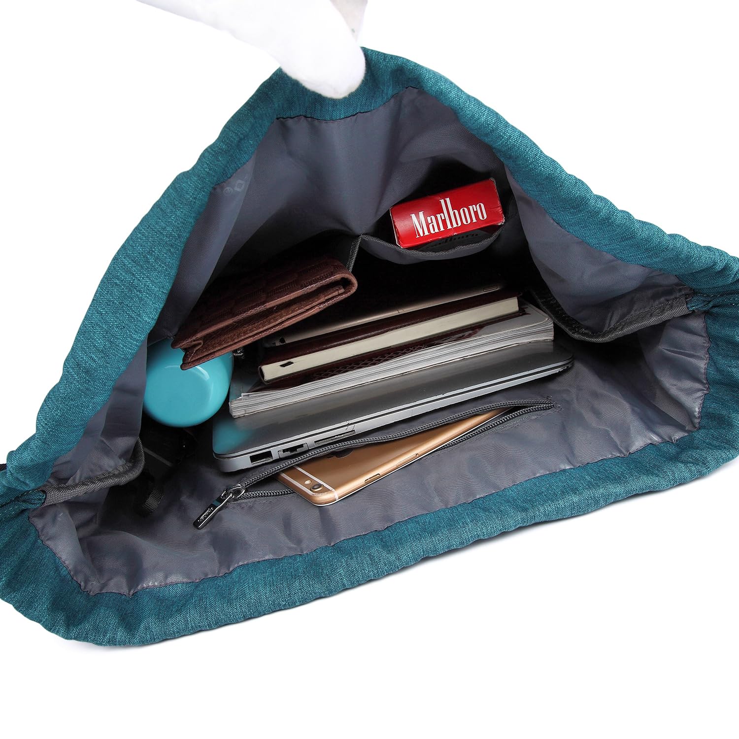 KAUKKO Bolsa de gimnasio de lona con cordón y bolsillo interior, mochila escolar, mochila deportiva de — view 6