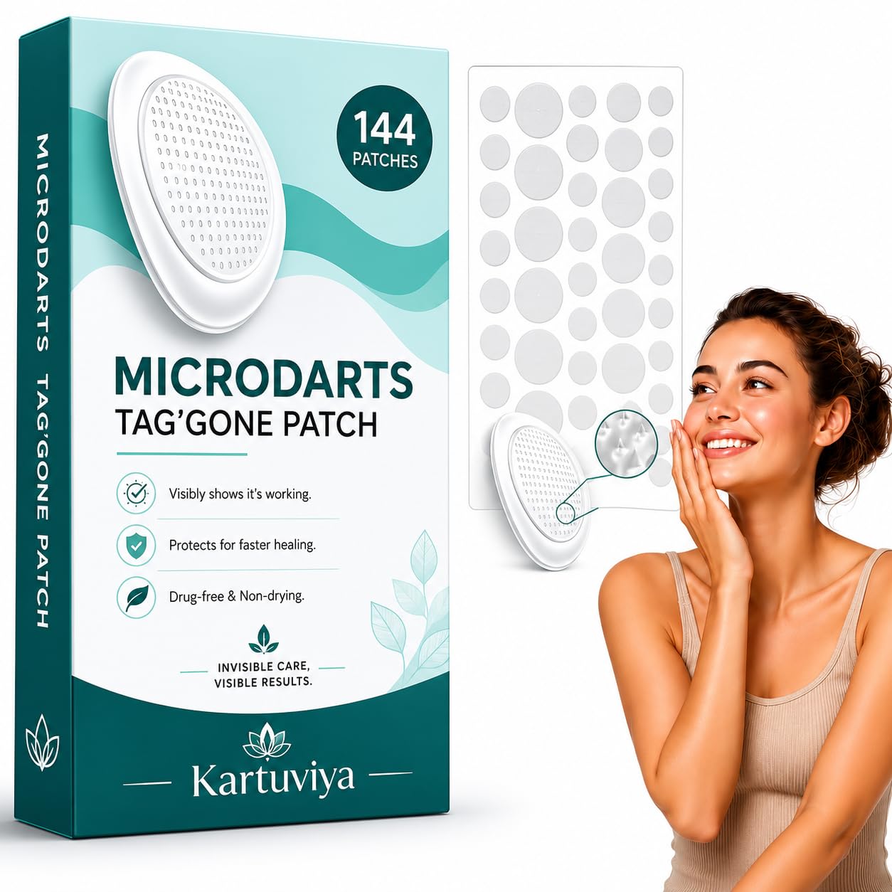 derma smooth skin tag removal patches - 144 patches | gentle & effective skin tag remover for all skin types | invisible hydrocolloid patches | microdarts tag'gone patch for acne & pimple care | pimple patches