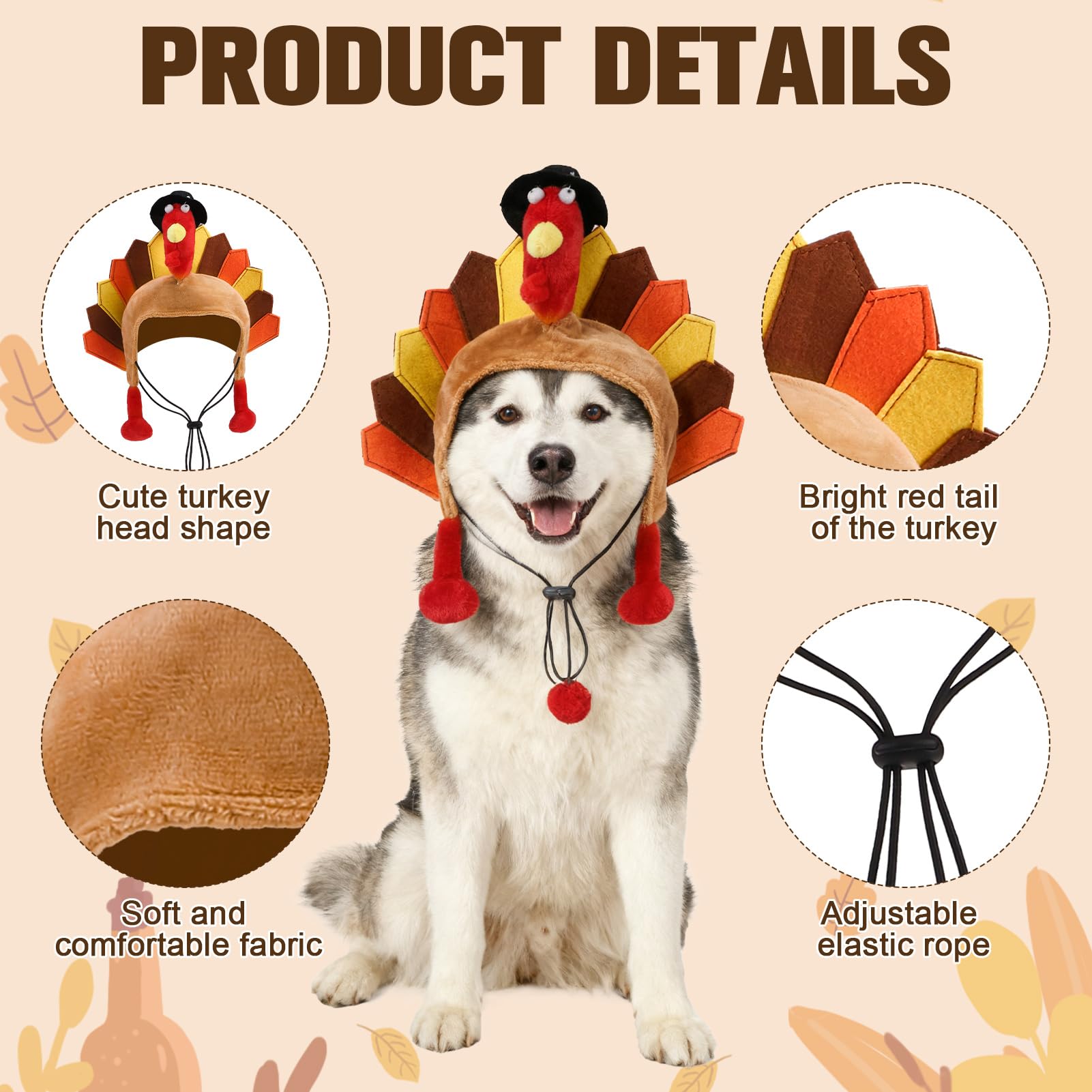 Condition photo showing New/Like New for (christmas )dog turkey costume 2 pcs set, pet holiday headband hat & scarf winter collar bandanas for small medium large dogs puppy cat party cosplay outfit pumpkin accessory s