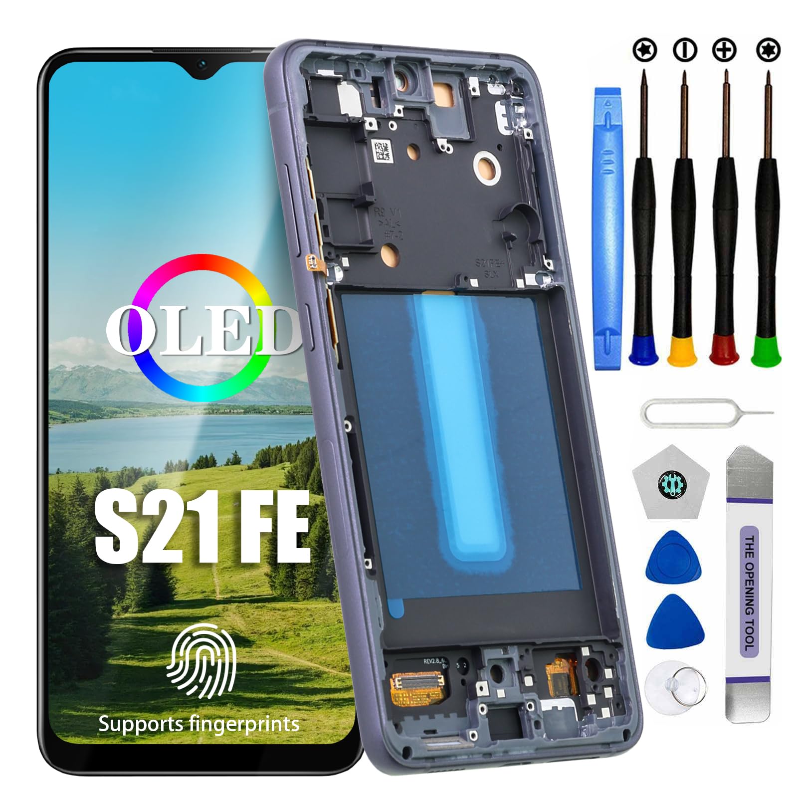 DTD OLED-Display für Samsung Galaxy S21 FE 5G Ersatz-LCD-Bildschirm (6,4", Schwarz mit Rahmen) Fingerabdruckerkennung unterstützt