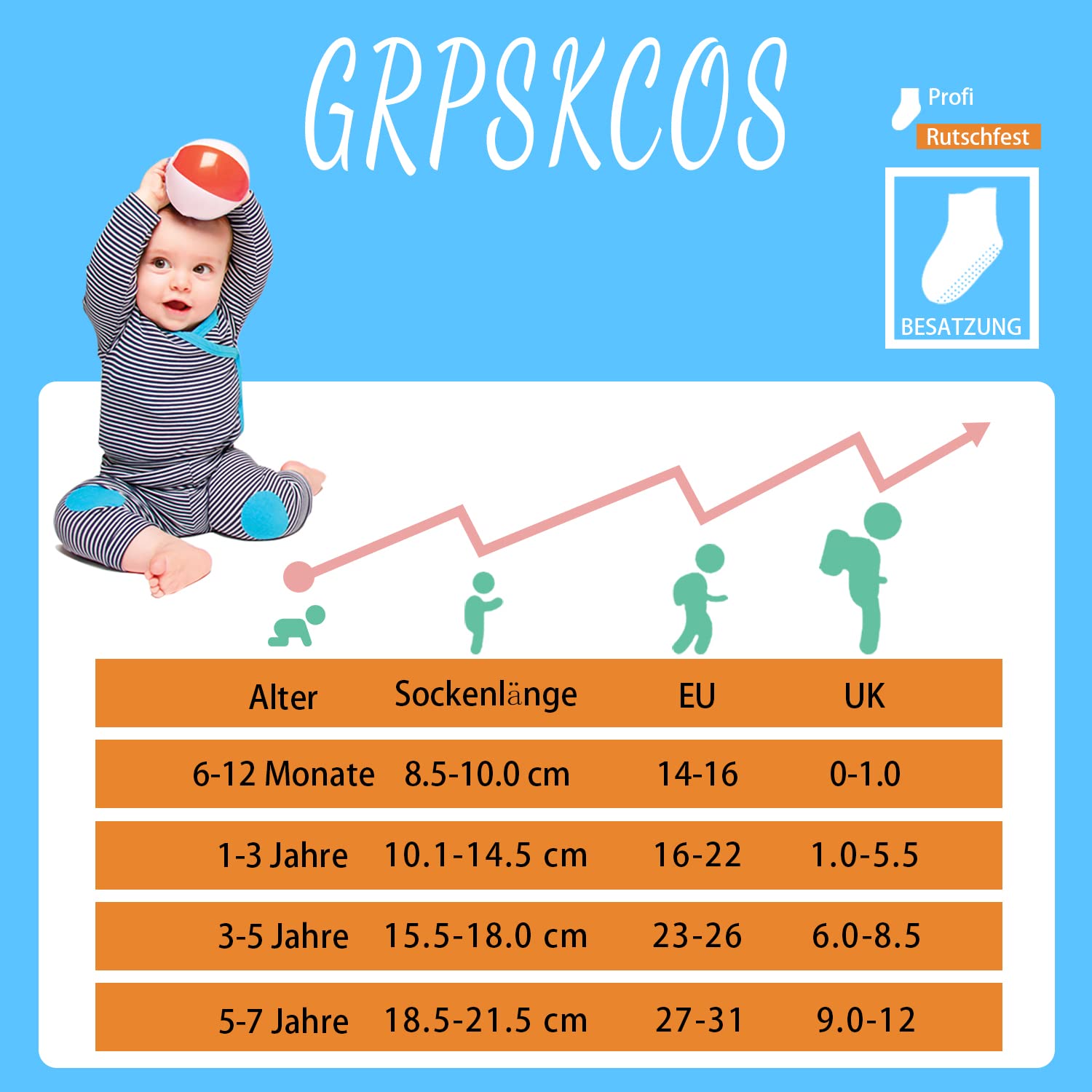 GRPSKCOS Lot de 12 paires de chaussettes antidérapantes en ABS pour enfants de 6 à 12 mois, 1 à 7 ans, garçons et filles