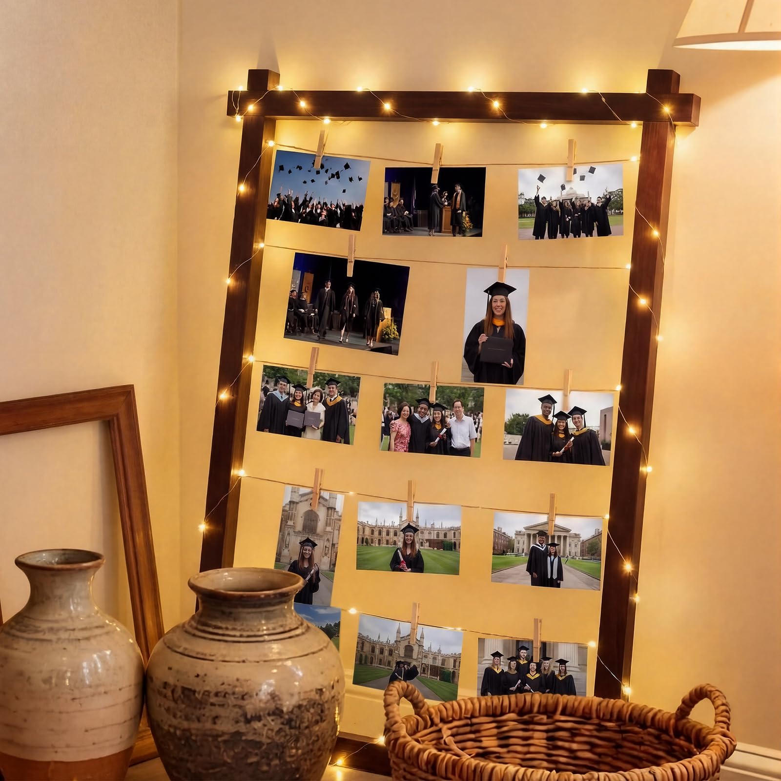 Cinnvoice Foto-Anzeigetafel mit Lichtern, 78,9 x 58,9 cm, freistehende Foto-Anzeigetafel mit Clips, 2026 Grad Tafelaufsatz, Dekoration für Abschlussfeier, Party, hängende Postkarten, Grußkarte