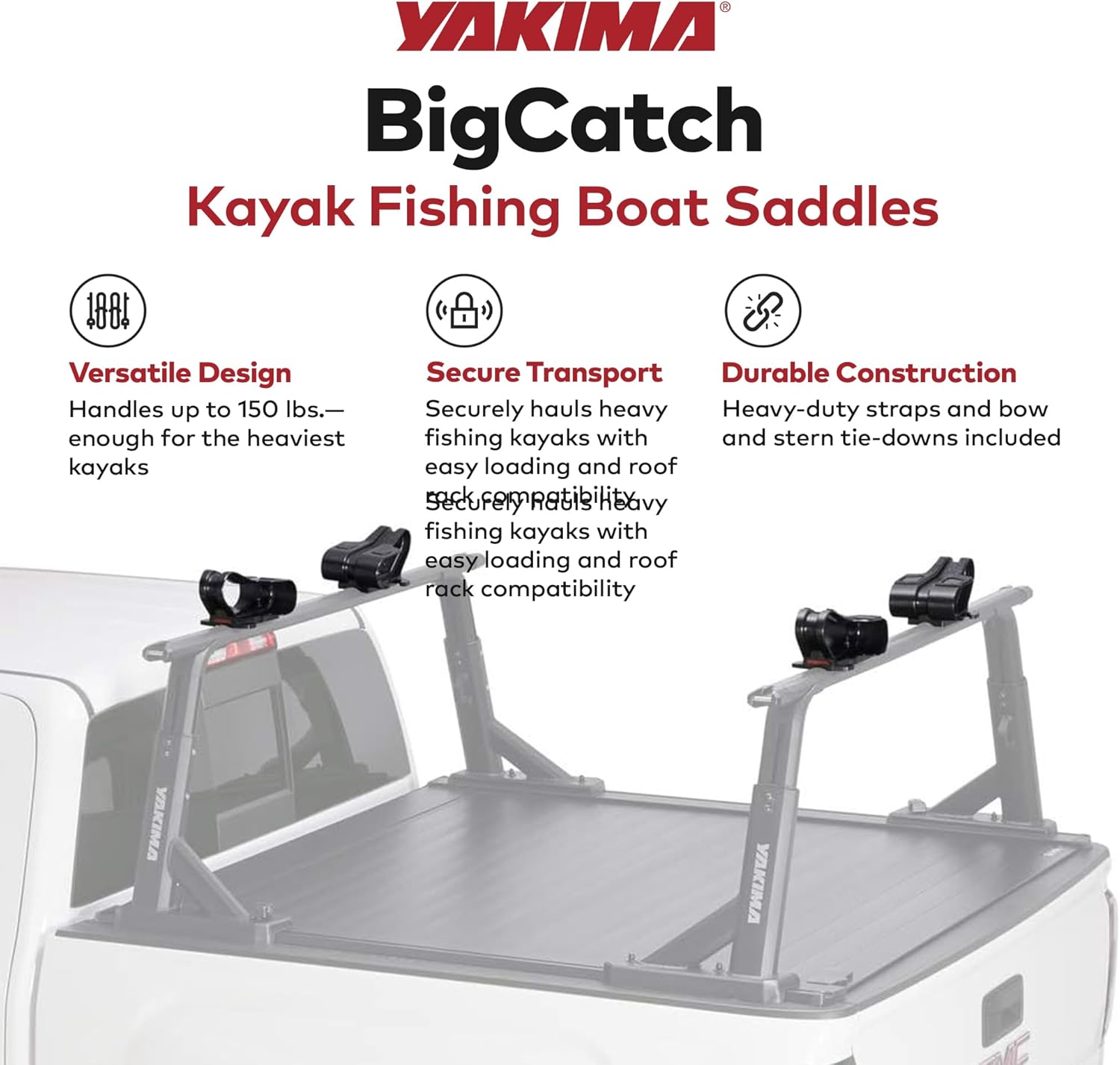 Yakima Universal BigCatch Kayak Fishing Boat Saddles, 150-Pound Load Capacity