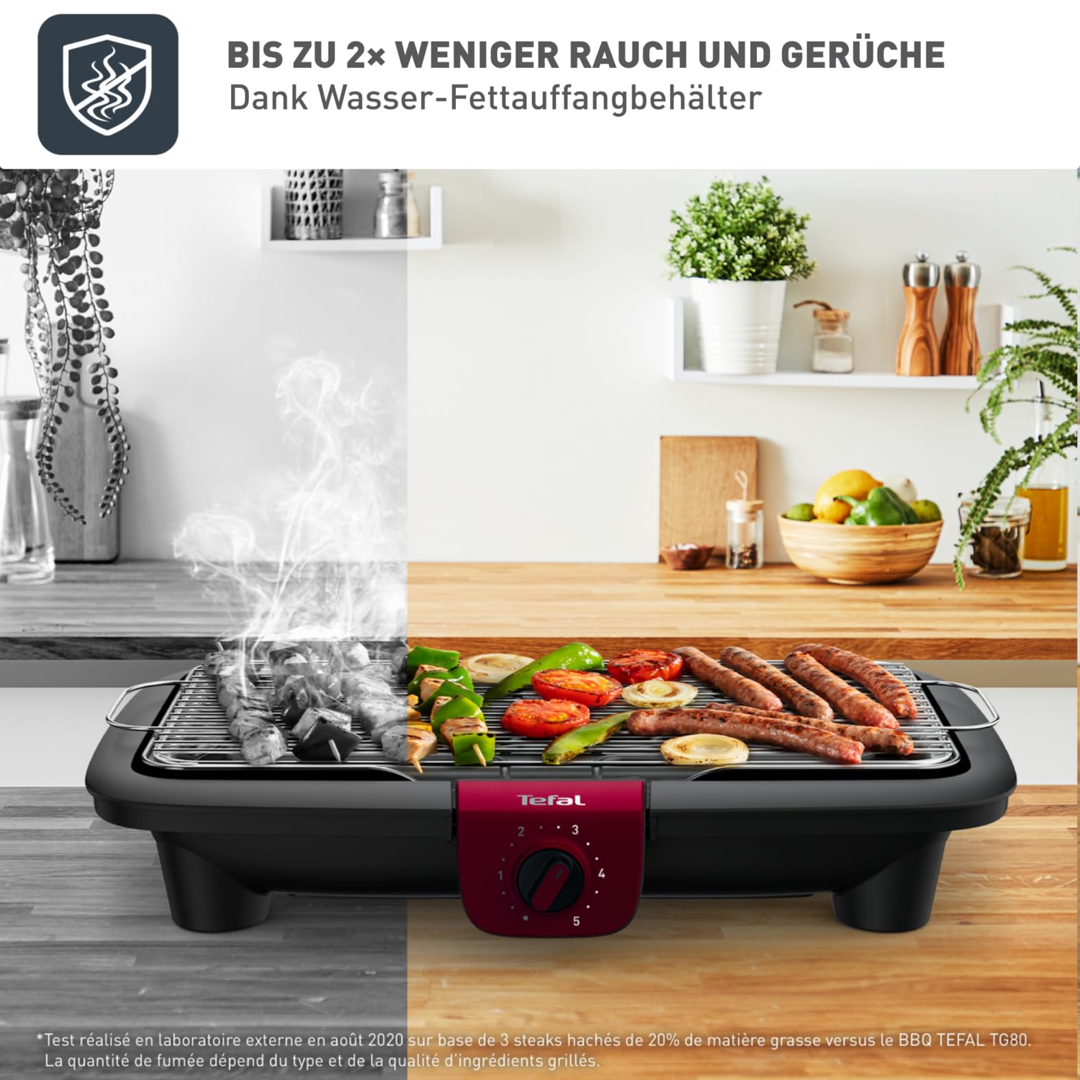Tefal Easygrill Elektrogrill 2300 Watt Tischgrill 870 cm² Grillfläche schwarz burgunderrot BG90E5