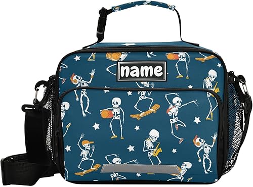 Bolsa de almuerzo personalizada con diseño de calavera bailarina, para niños y niñas, con tu nombre, lonchera aislada para la escuela, viajes, picnic