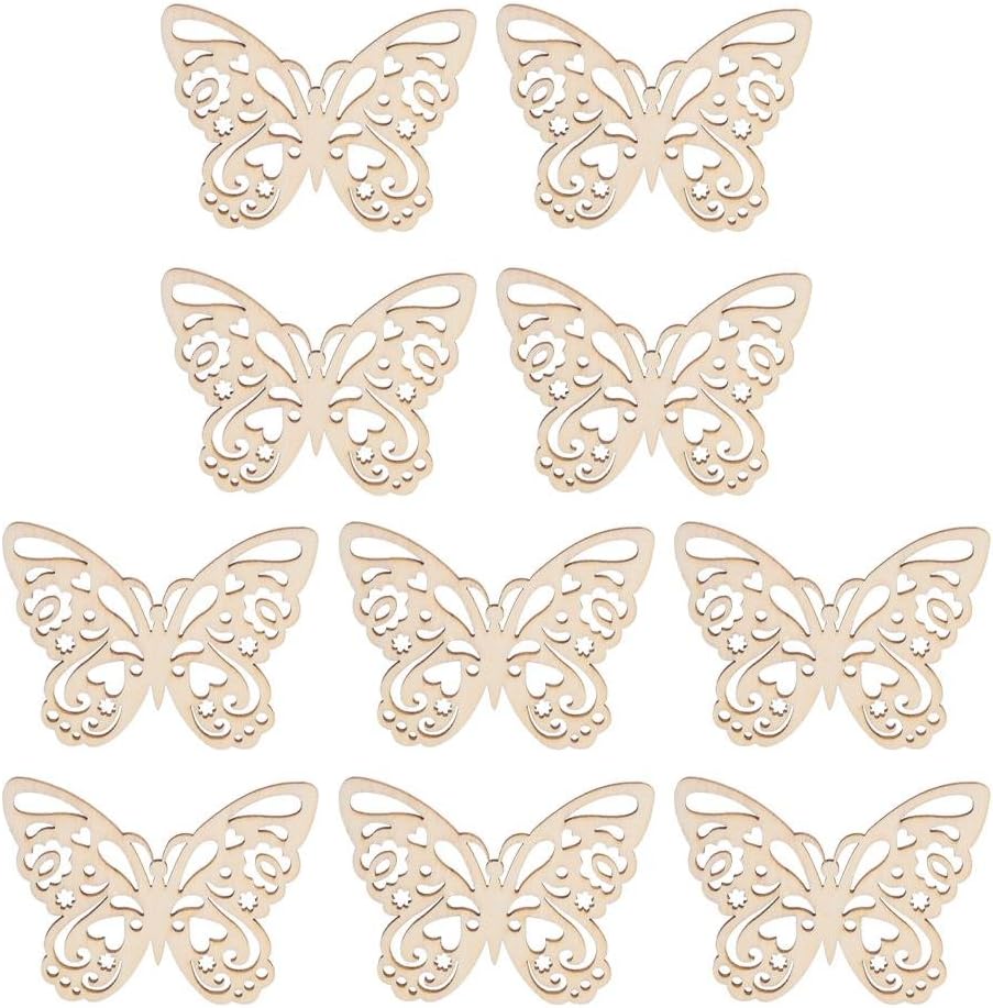 Demiawaking 10Pcs Wooden Butterfly Craft Shapes Hanging Embellishments DIY Ornaments Party Bedroom Home Decorations