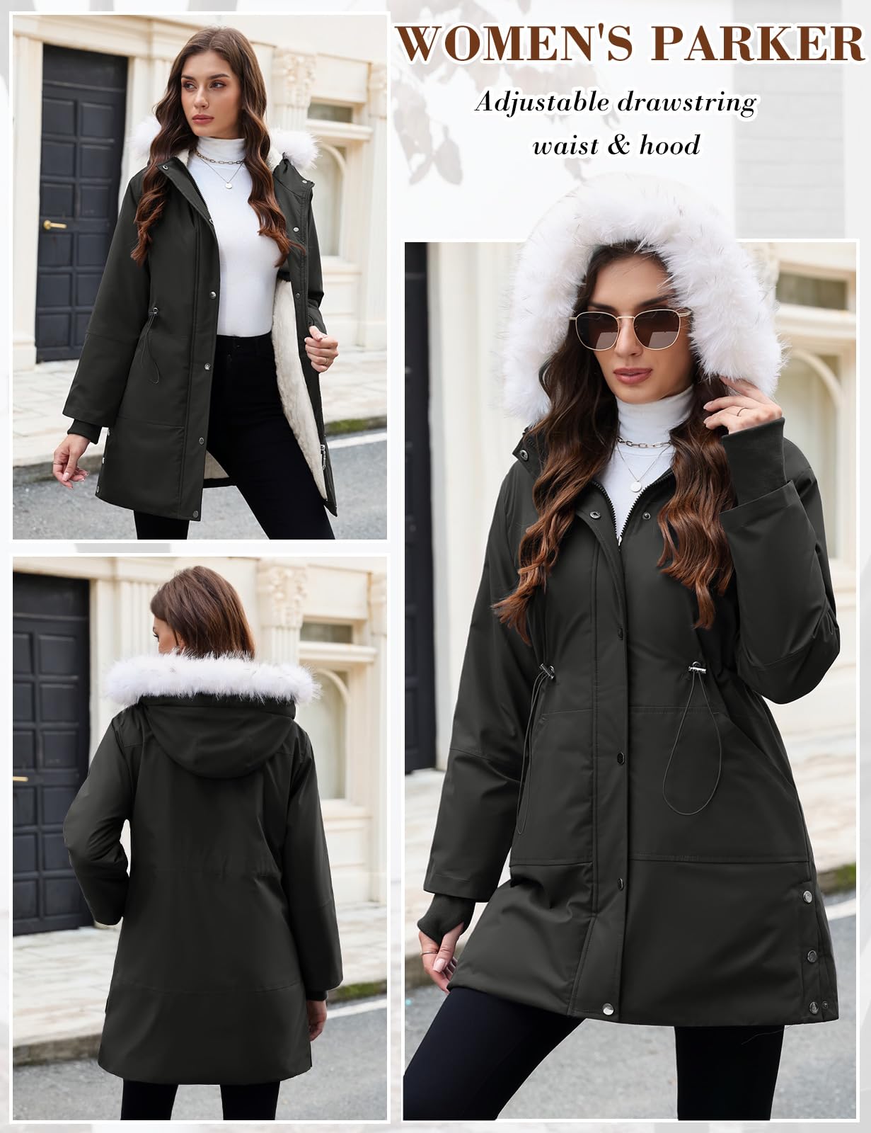 Manteau Femme Hiver Veste Polaire Femmes Manteaux Hiver Chic Blouson Parka Chaud Imperméable Outercoat avec Zippée Poches
