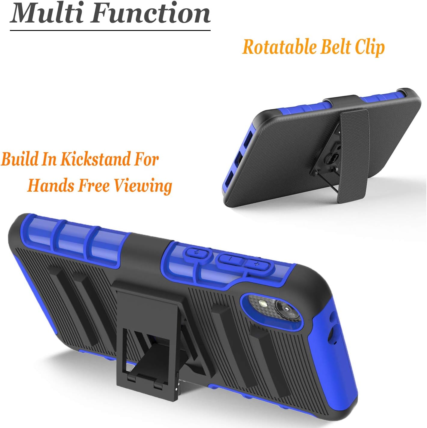 Moto E6 Phone Case, Circlemalls- Motorola Moto E6 Case, [Not Fit Moto E6S/E6 Play] With [Tempered Glass Screen Protector Included], Armor Heavy Duty Kickstand Cover With Belt Clip Holster - Blue