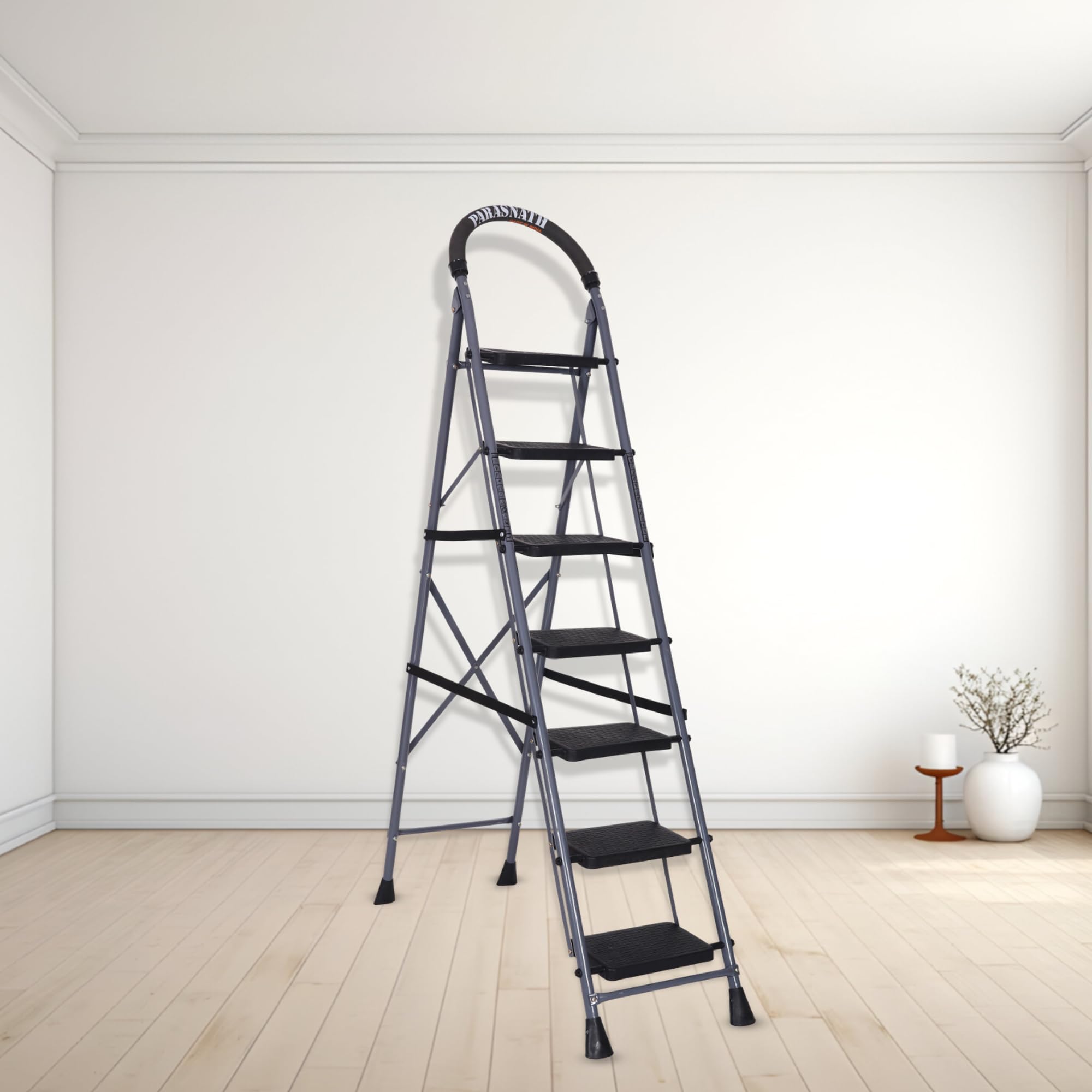 Parasnath 7-Step GoUp Steel Ladder Grey | Foldable Lightweight Step Ladder with Anti-Skid Plastic Steps | Durable and Safe | 6-Year Manufacturer Warranty | Made in India