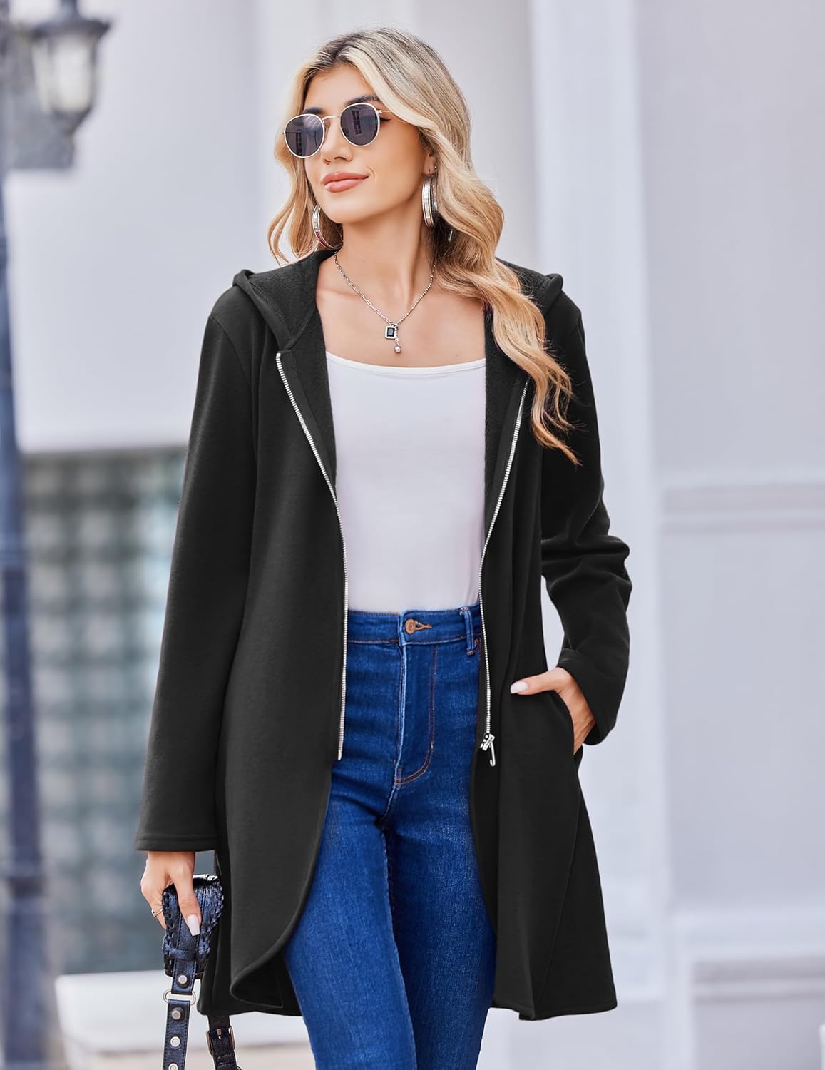 Zeagoo Women's Fall Jacket 2025 Zip Up Hoodies Long Sleeve Long Tunic Sweatshirts Oversized Fleece Casual Coat with Pocket - Image 4