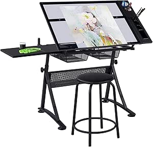 Yaheetech Drawing Table with Adjustable Tilt and Storage