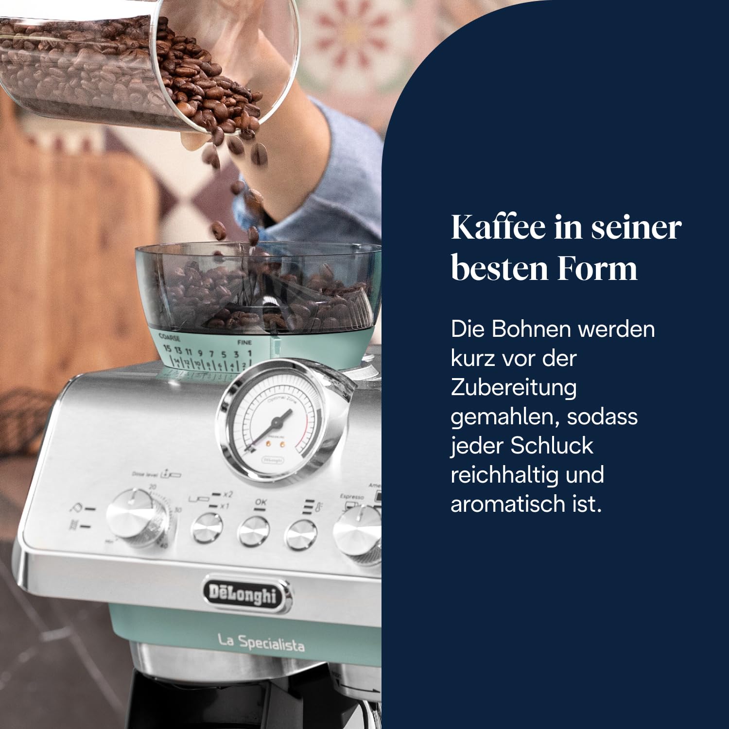 De'Longhi La Specialista Arte EC9155.GR, Barista-Espressomaschine mit 8 Mahlgradeinstellungen, Bean-to-Cup Maschine für Cappuccino, MyLatte Art Milchaufschäumer, 1550W, Grün