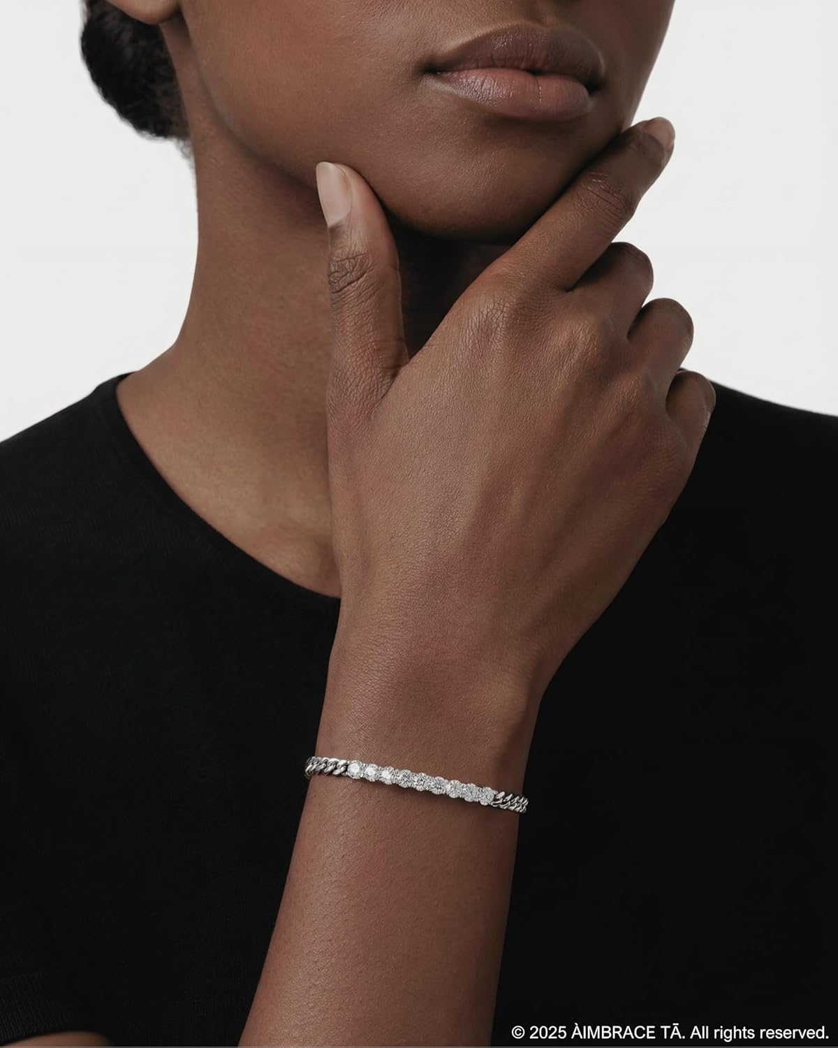 ÀIMBRACE Moissanite Bracelets for Women: Moissanite Tennis Bracelet, 925 Sterling Silver Base/18K White Gold Plated/Rhodium Finish, Adjustable Cuban Link Chain, 9-Stone/Round/D/VVS1, 0.10ct/0.90cttw - Image 2