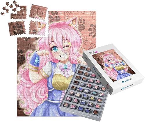 Miniatura 9 de Happy Kawaii Anime Neko Girl of Pink Hair, Anime Illustra... Rompecabezas con 1000 piezas