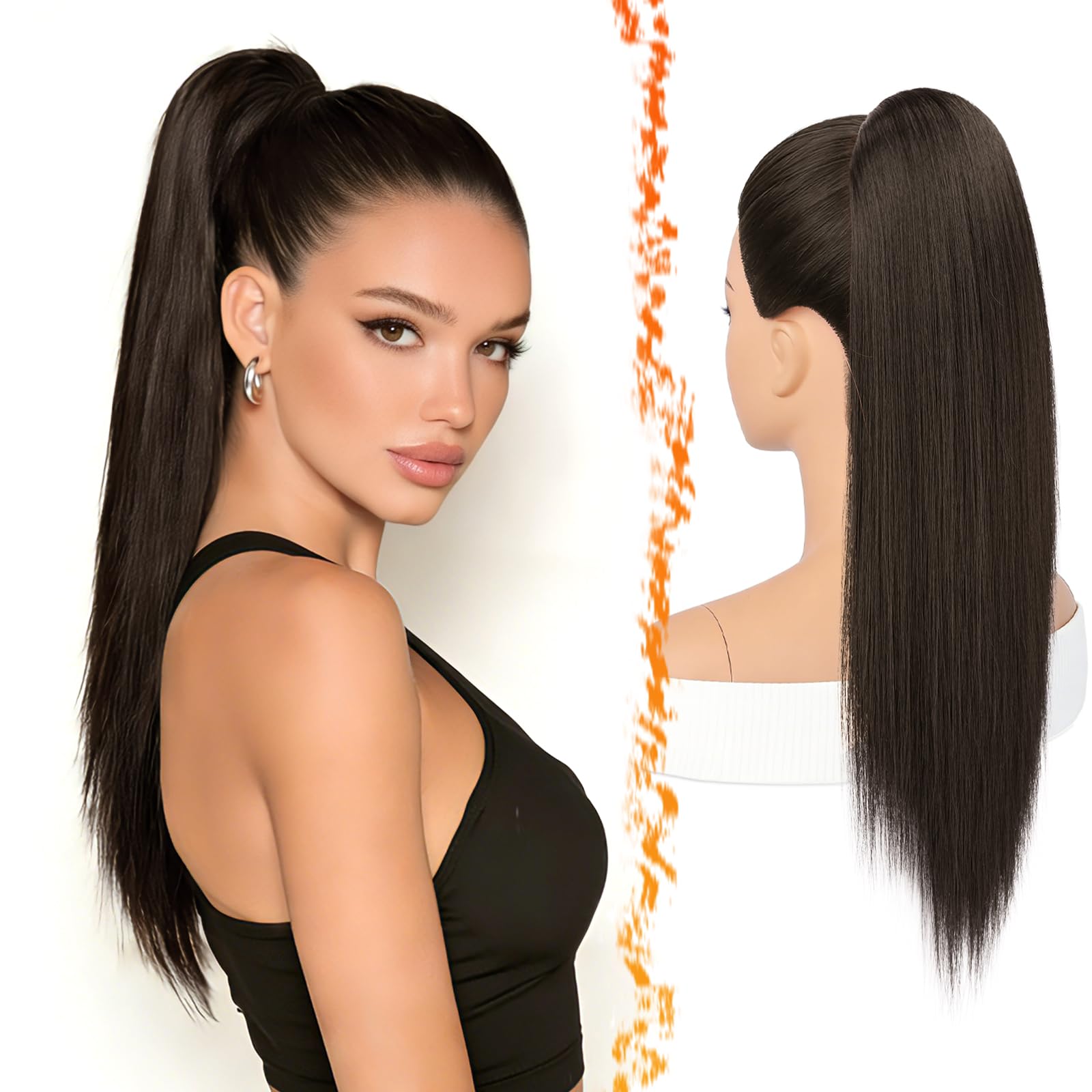 BARSDAR Liso Coleta Postiza Extensiones Pelo, 40cm Corta Liso Marrón Oscuro Cola de Caballo Extension con Cordón Natural Sintética Cheer Posh Ponytail Extensiones Postizos Fiestas Cheer Competition — view 28