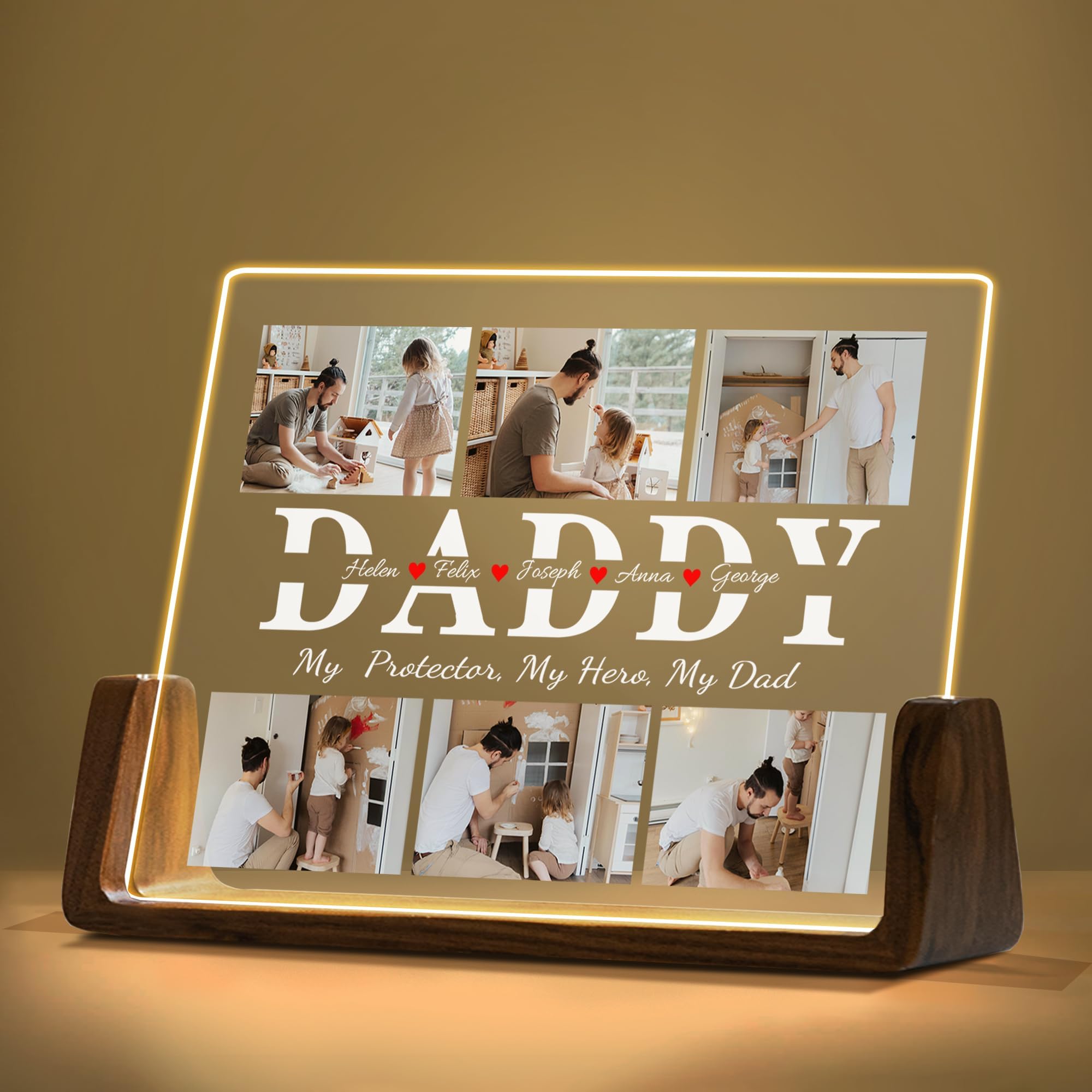 Fathers Day Personalized Gifts, Dad Gifts from Daughter Son, Personalized Night Light with Acrylic Plaque, Custom Gift for Dad Grandpa Husband Christmas Birthday Personalized Photos Gifts