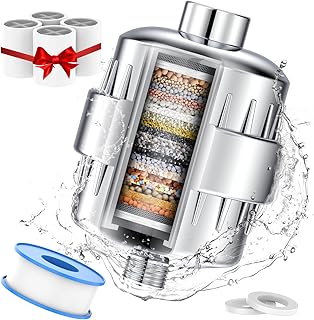 Shower Head Filter for Hard Water - 24 Stage Shower Filter Shower Water Filter with 4 Replaceable Filter Cartridges Protects Your Skin and Hair from Chlorine and Heavy Metals in Water, Chrome
