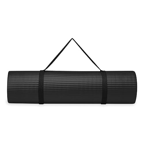 Gaiam Essentials Yoga Mat, Pilates & Exercise Mat, Thick 2/5" (10mm) Workout Mat with Easy-Cinch Carrying Strap for Home & Gym Workouts - Black - 2/5" (10MM)