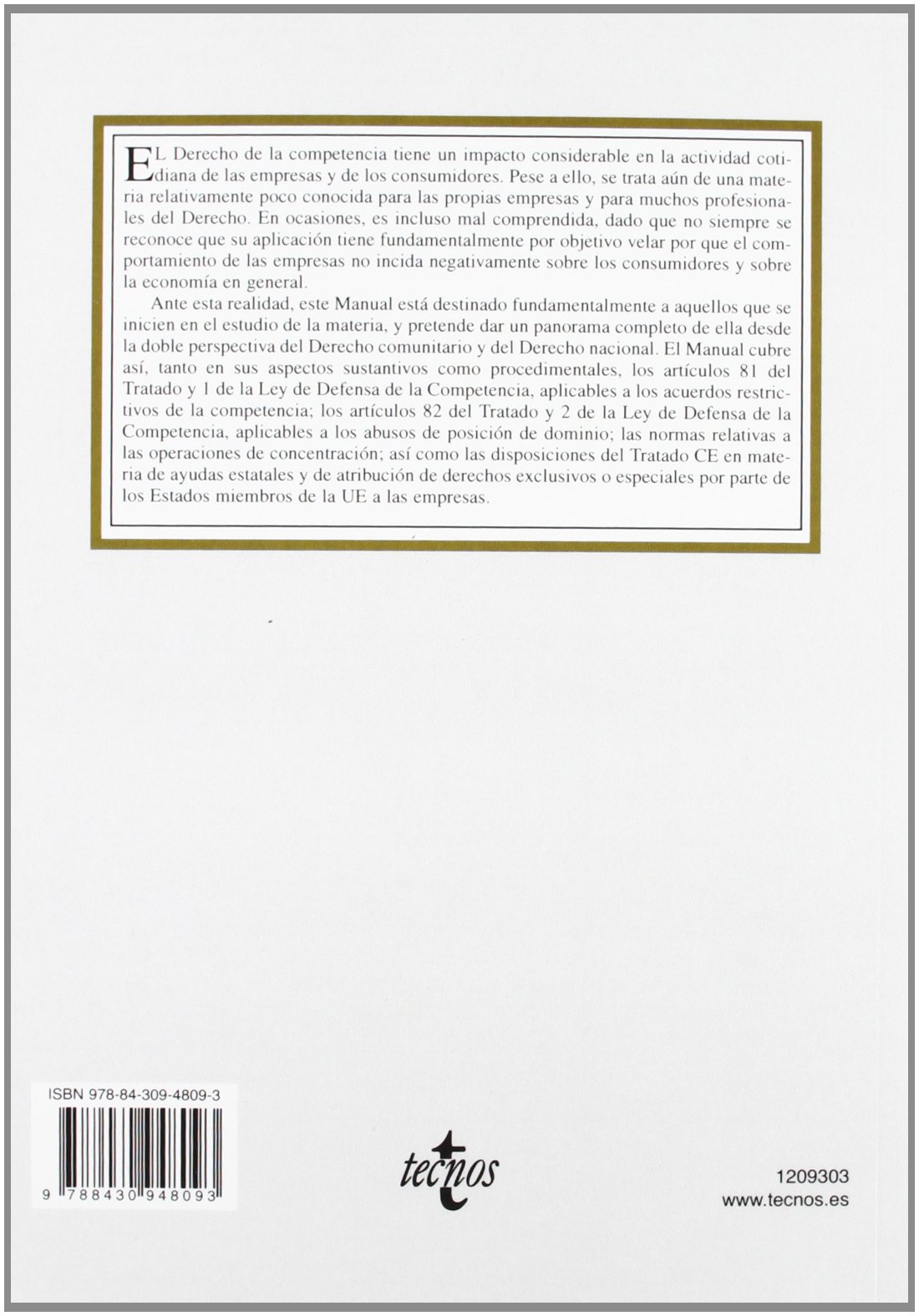 Manual de Derecho de la Competencia (Derecho - Biblioteca Universitaria de Editorial Tecnos)