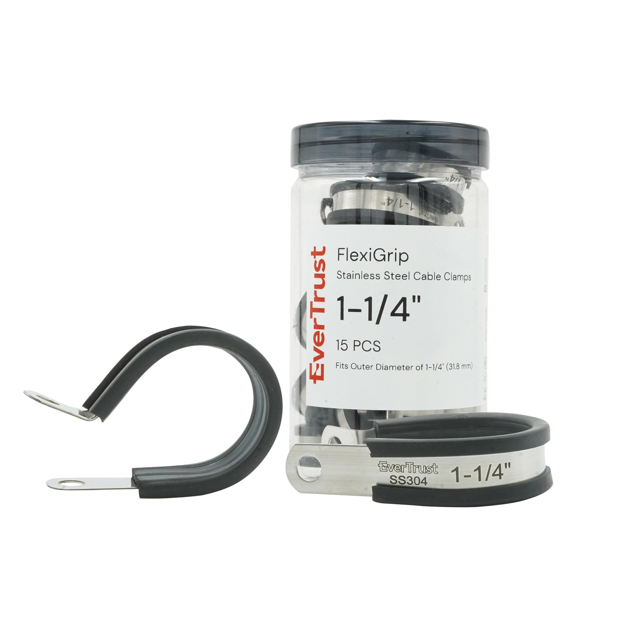 EverTrust Flexigrip Edelstahl-Kabelklemmen 1/2 Zoll – Mit Gummifutter, Für Garten, Auto, Haus