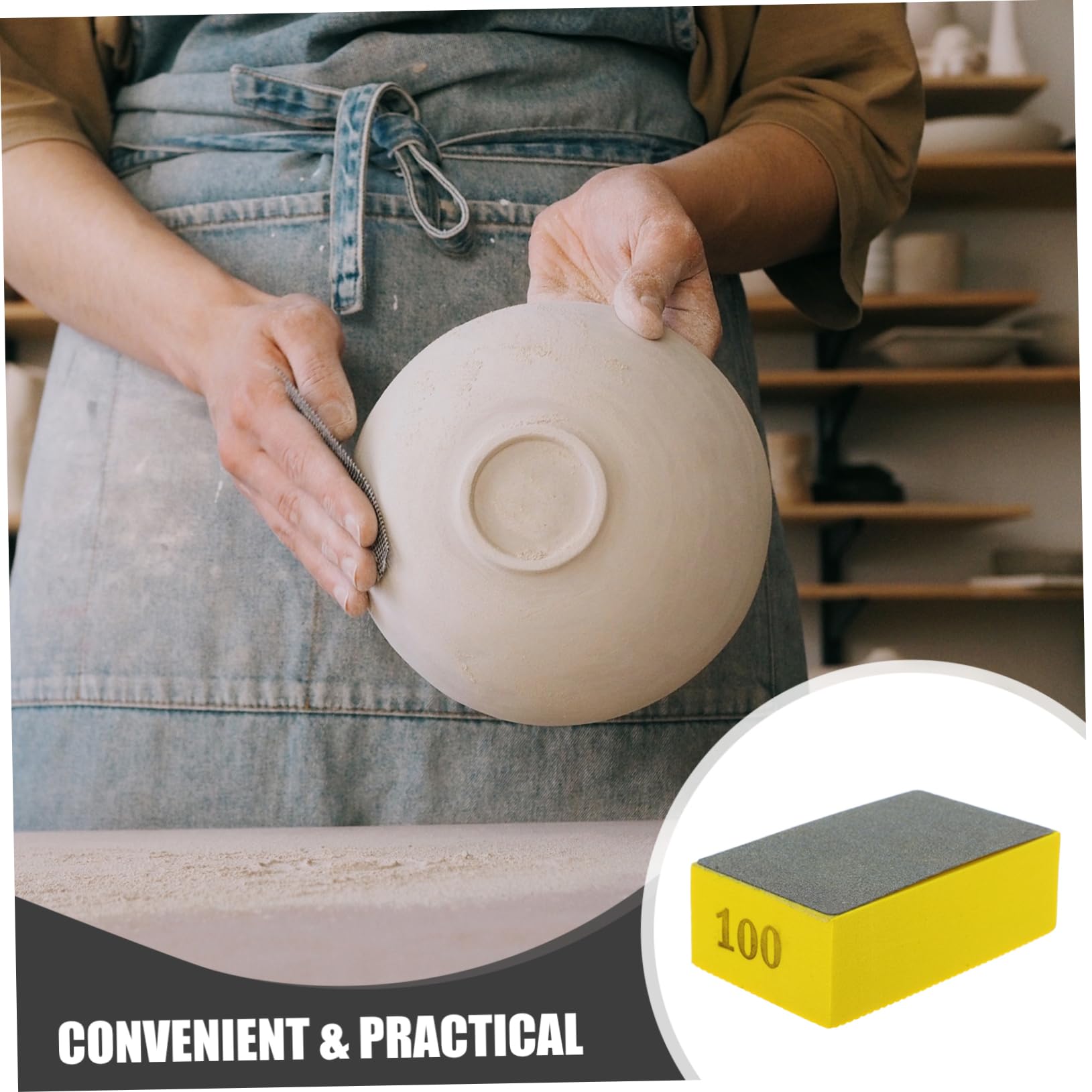 Cabilock Ergonomic Hand Polishing Pad 100 Grit Emery Diamond Sanding Block for Deburring