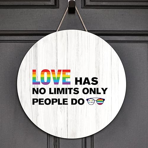 Miniatura 3 de Arupkeer Welcome Sign LGBT Pride Round Wooden Signs Love Has No Limits Only People Do Sign LGBTQ Cheer Up Retro Home Wall Hanging Sign For Queer Gay