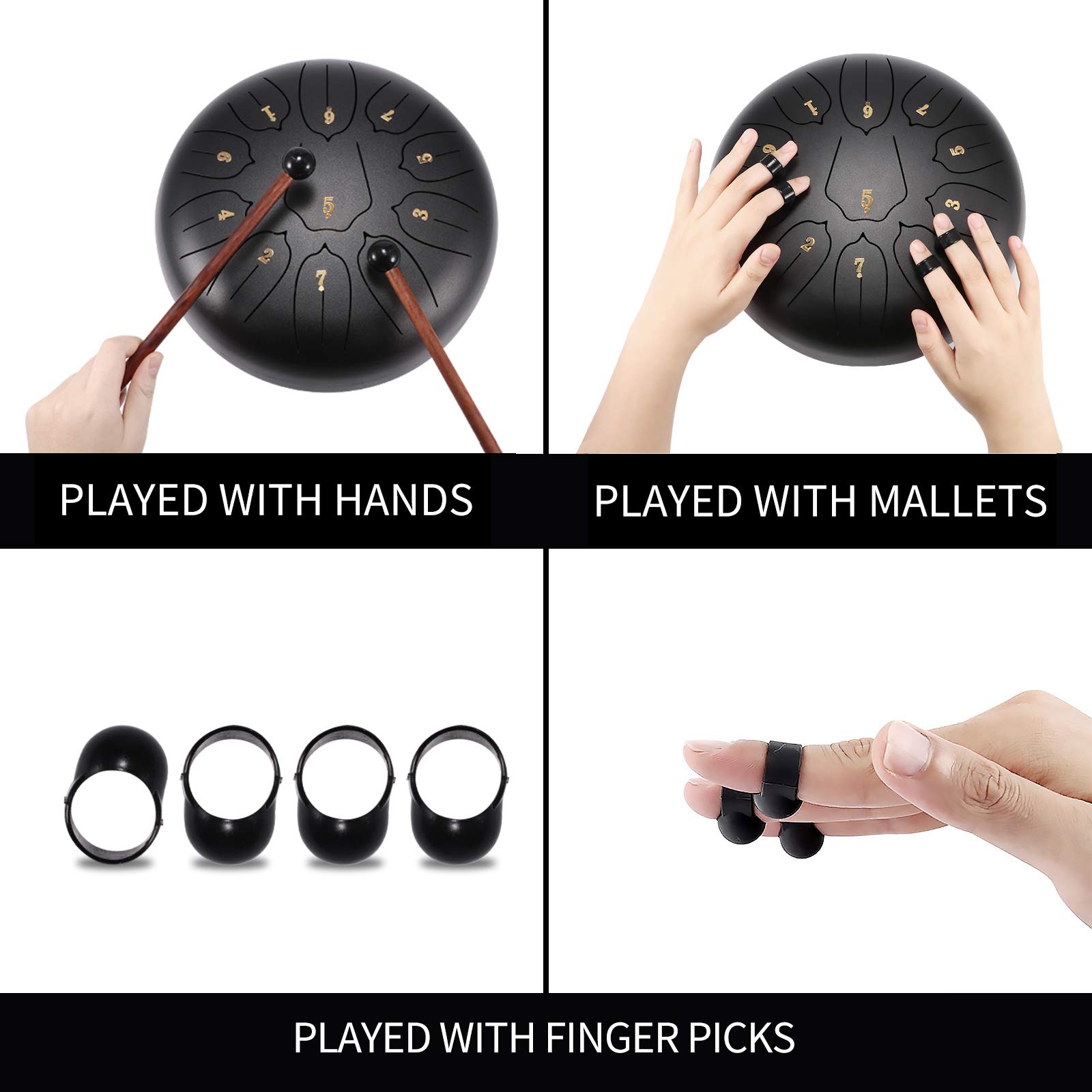 Tamburo a fessura, tamburo in acciaio, chiave a D 11 tonalità, tamburo con bacchette, borsa, coperchio per dita, strumento a percussione per educazione musicale, concerti
