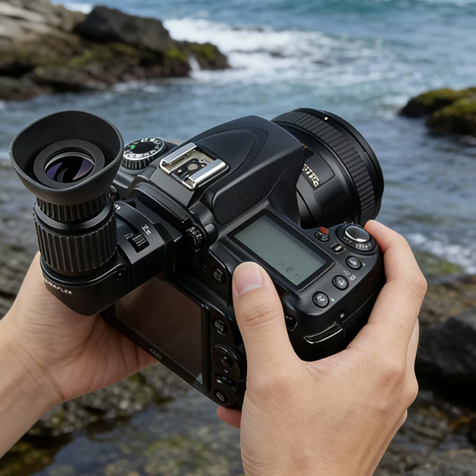 Rechtwinkliger Sucher für DSLR-Kamera, 2x/3,2-fach verstellbare Lupe mit 6 Montageadaptern, kompatibel mit digitalen Filmkameras